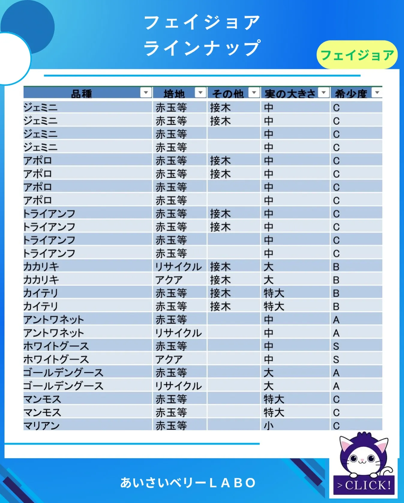 あいさいベリーＬＡＢＯのフェイジョアラインナップ