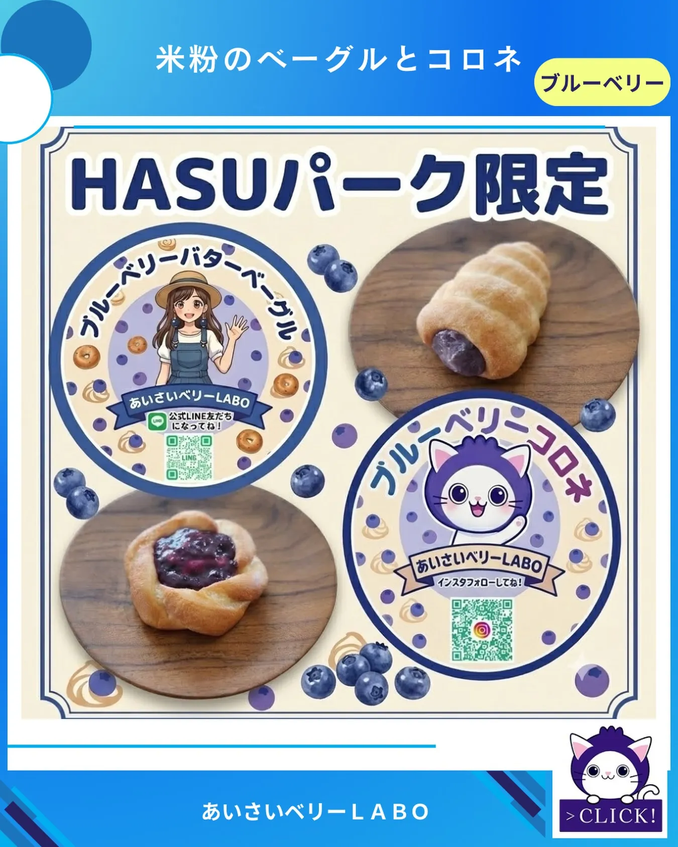 米粉のブルーベリーバターベーグルとブルーベリーコロネ